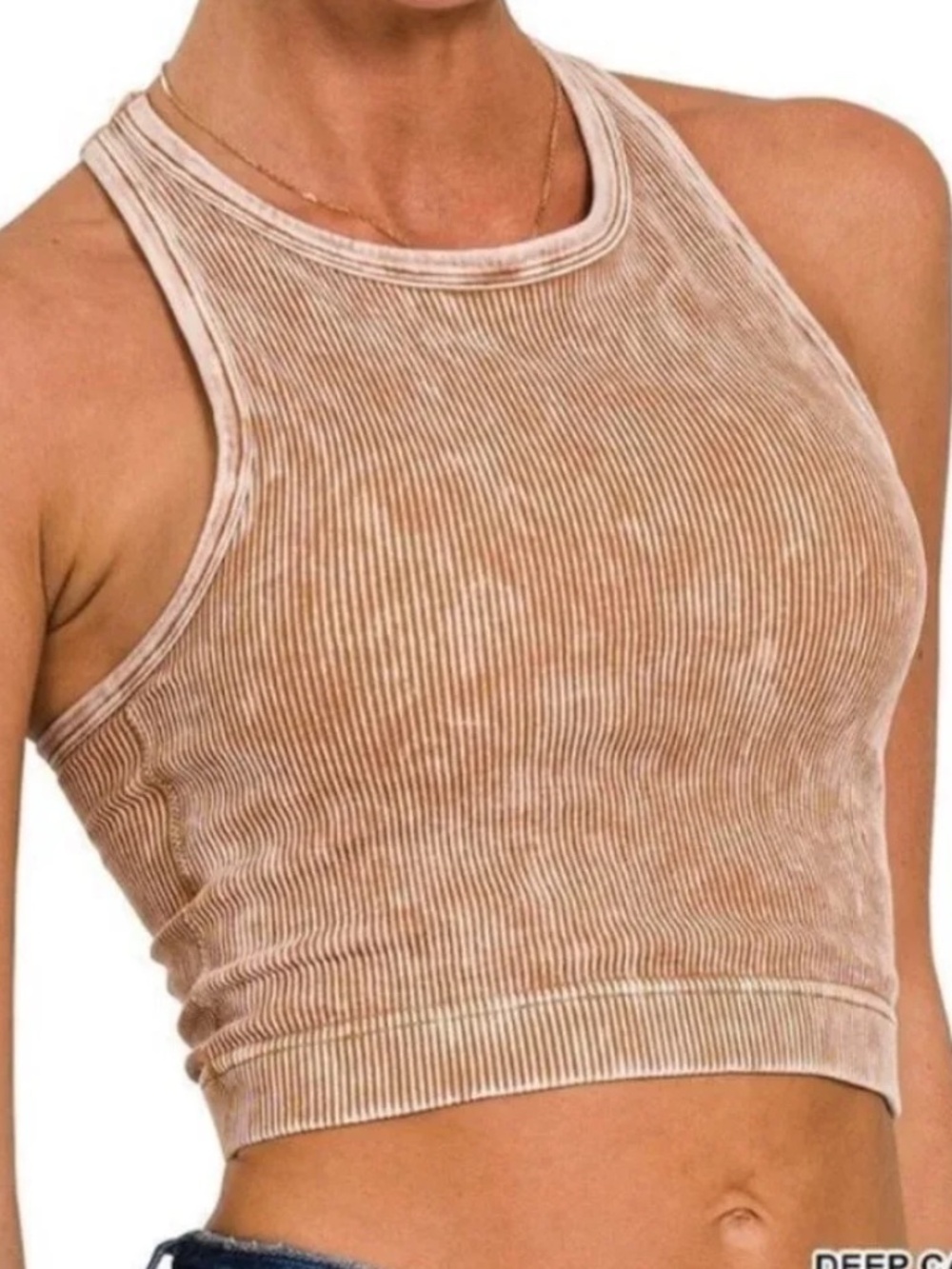 Zenana Ribbed Acid Washed Racerback Crop Top NWOT